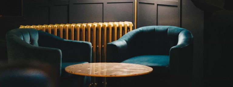 Cigar room, empty chairs and a table